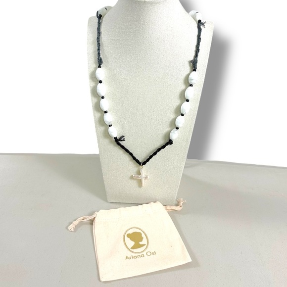 Free People Ariana Ost Easy Does It Pearl Strand in Black Bohemian Pearl Cross - Picture 13 of 16